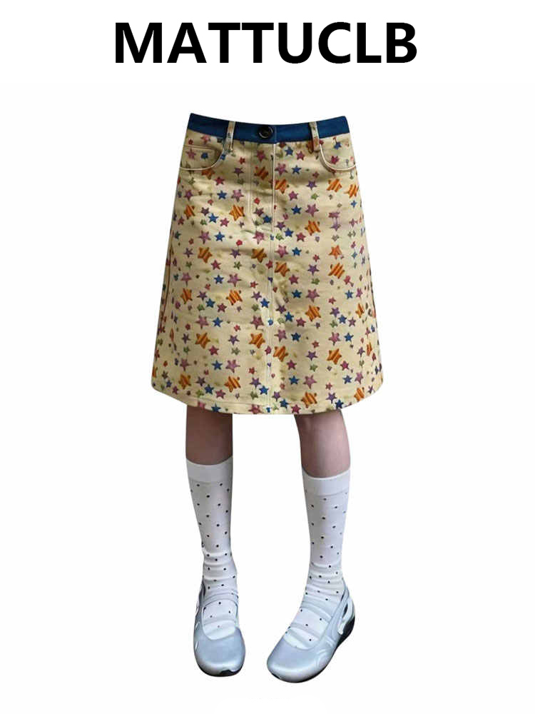 A-Line Skirt Midi - 夏の女性のミディスカートデニムスカート 2000 年代美的韓国カレッジスタイル Y2k アビアメリカンレトロ原宿少女ジーンズスカート新しい