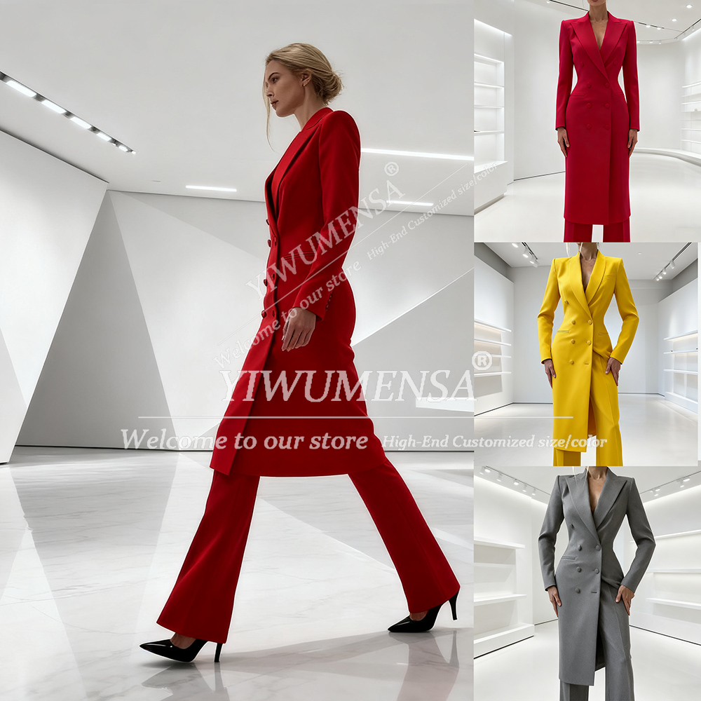 Women'S Fashion Jersey - エレガントなレディーススーツ、ツーピース、ダブルブレスト、ピークドラペルジャケットとパンツのセット、ファッショナブルなプロムブレザー、ロング丈、カスタムメイドの女性用アタイア