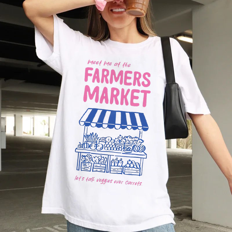 Women'S Fashion Market Size - 農民市場で会いましょうグラフィックトレンディキュートな 90 年代 Tシャツファッション O ネック服プリント半袖女性のカジュアル