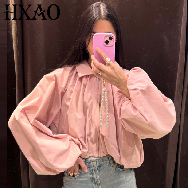 Women'S Fashion Quarter Zip - HXAO レディース ルーズ ピンク クロップド ジャケット