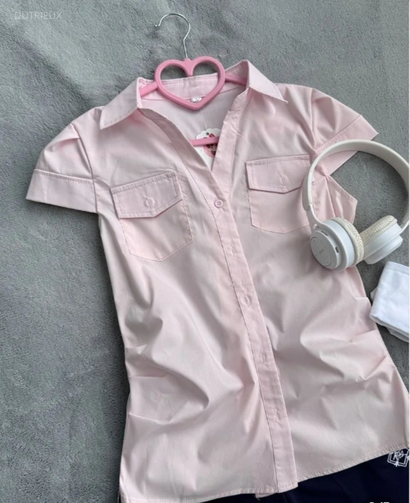 Women'S Y2K Fashion Aesthetic - ファッションプレッピースタイルボタンターンダウンカラーブラウス Y2k 美的シンプルなソリッドポケットパンク T シャツ原宿日本の服