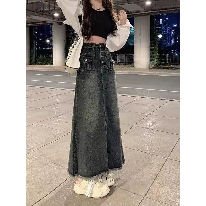 A-Line Skirt Midi - ハイウエストAラインミディ丈デニムスカート レディース 夏 スリム ヴィンテージ アメリカンデザイン