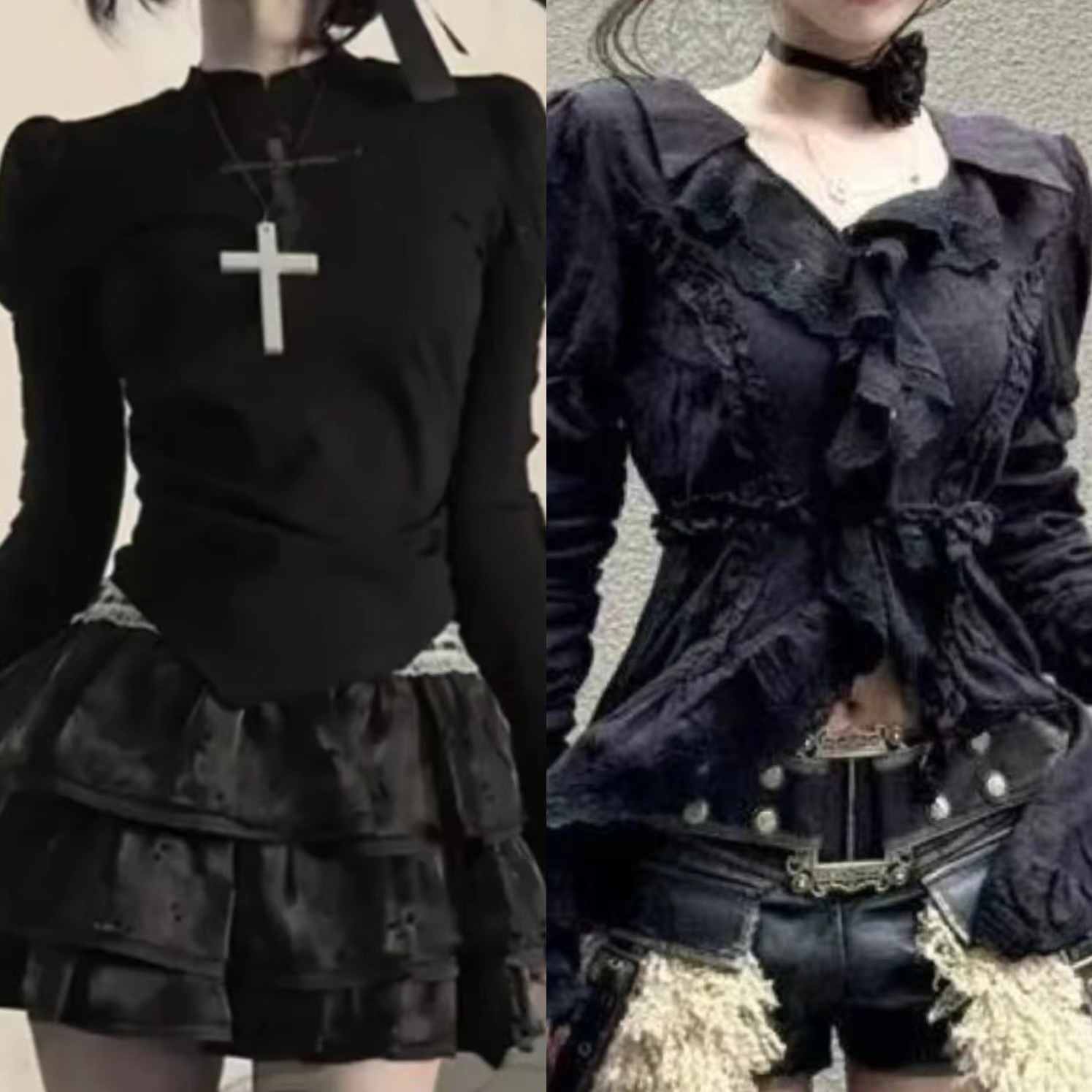 Women'S Y2K Fashion Aesthetic - 日本のヴィンテージ Y2k ロリータノースリーブレースショートシャツ女性ゴシックスタイルレトロ美的ファッションブラウス韓国シックな春