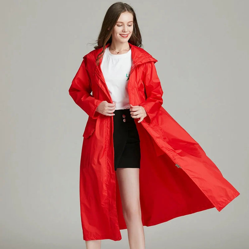 Women'S Fashion Raincoat - 男性と女性のための軽量で防水性のあるロングレインコート,通気性のあるレインコート,防風ジャケット,アウトドアウェア,赤と黒,ファッショナブル