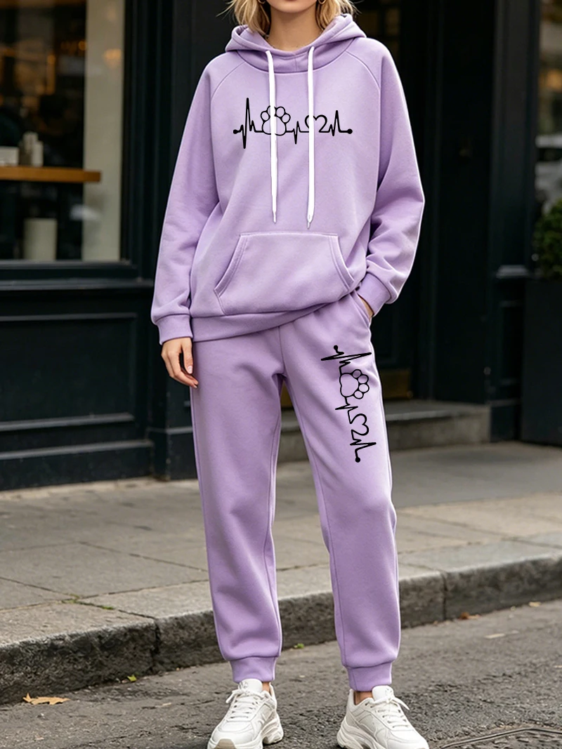 Women'S Fashion Suit - ファッション女性の 2 個セット秋冬カジュアルフード付きスウェットシャツスウェットパンツスーツアウトドアスポーツジョギング服 2026 トラックスーツ