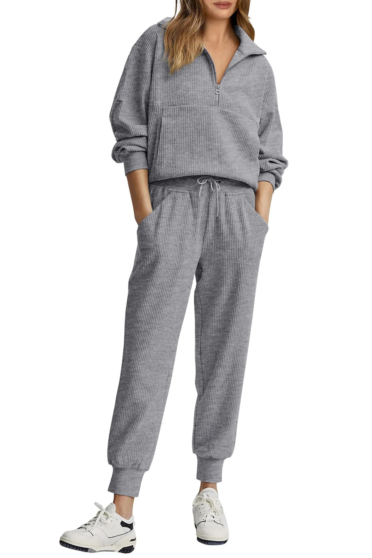 Women'S Fashion Quarter Zip - アマゾン独立系ブランド 欧米風クロスボーダー レディース新作ファッション ハーフジップスウェットシャツ 長袖パンツ カジュアルセット