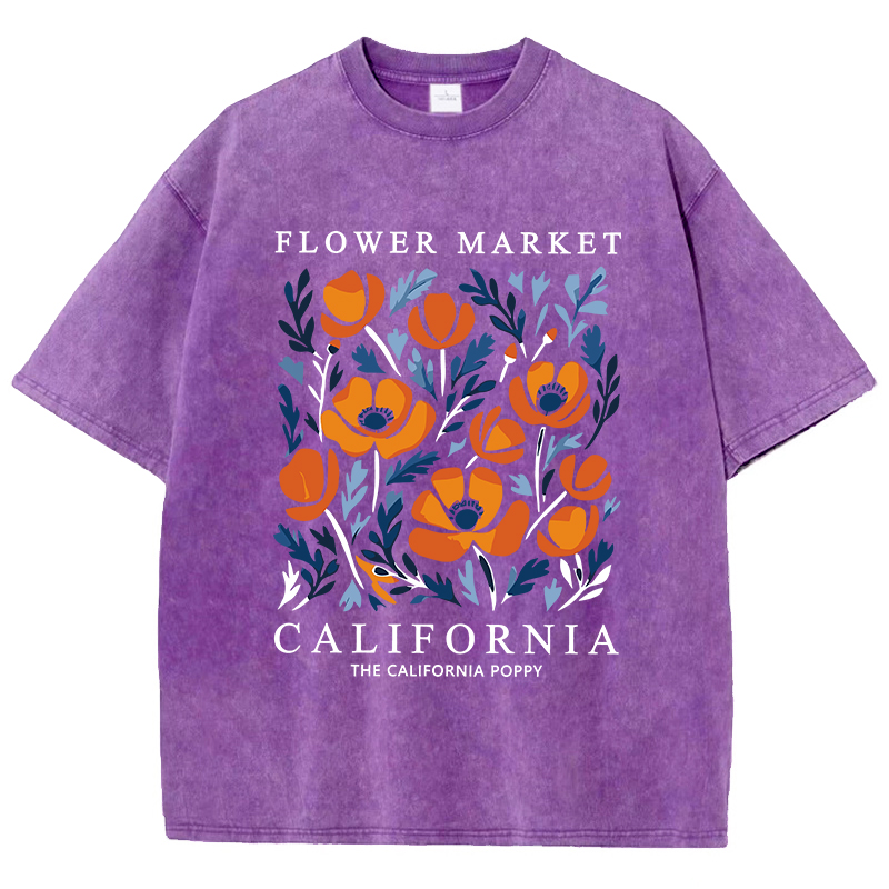 Women'S Fashion Market Size - フラワーマーケットカリフォルニアプリントウォッシュ Tシャツレディースコットントップス快適な O ネックオーバーサイズ Tシャツファッション梨花服