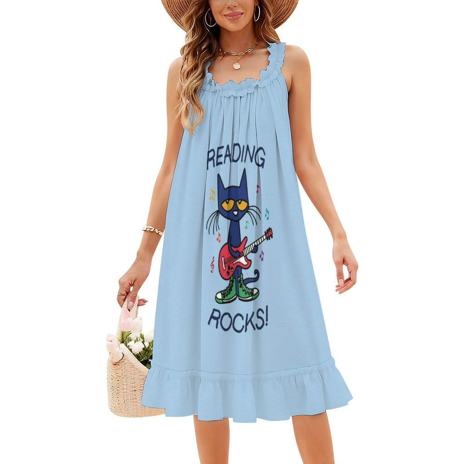 Women Fashion Gown - 読書は素晴らしい！ ボヘミアンシックドレス エレガントファッション ビーチウェディングパーティードレス ピートキャット ピート・ザ・キャット