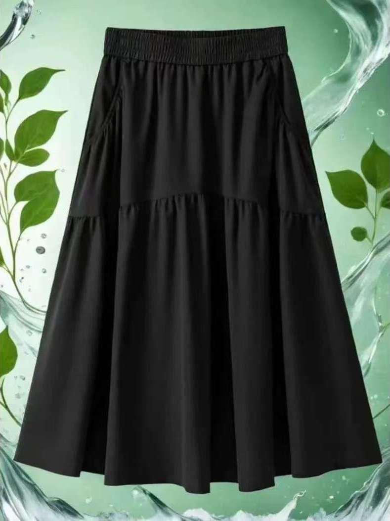 A-Line Skirt Midi - 快適なAラインミディスカート、プラスサイズ女性向け、夏用薄手スタイル、カジュアルなフレアヘム、ハイウエスト、ポリエステル繊維、カジュアルウェア