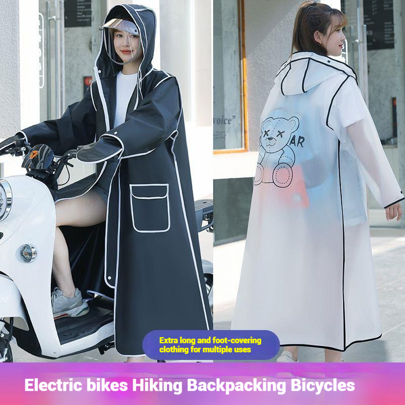 Women'S Fashion Raincoat - 黒のファッション大人の防水ロングレインコート女性男性レインコートフード付き屋外ハイキング旅行釣り登山肥厚