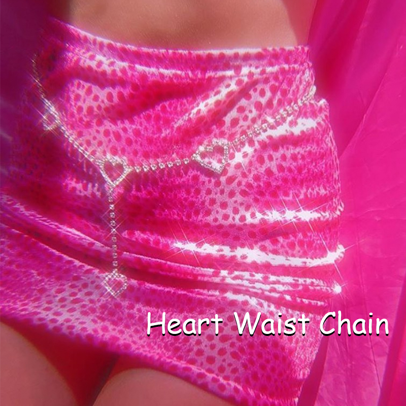 Women'S Y2K Fashion Aesthetic - 女性のための光沢のあるガラスのハート型ウエストチェーン,ファッションアクセサリー,友達へのギフト,2000,y2kのファッションアクセサリー