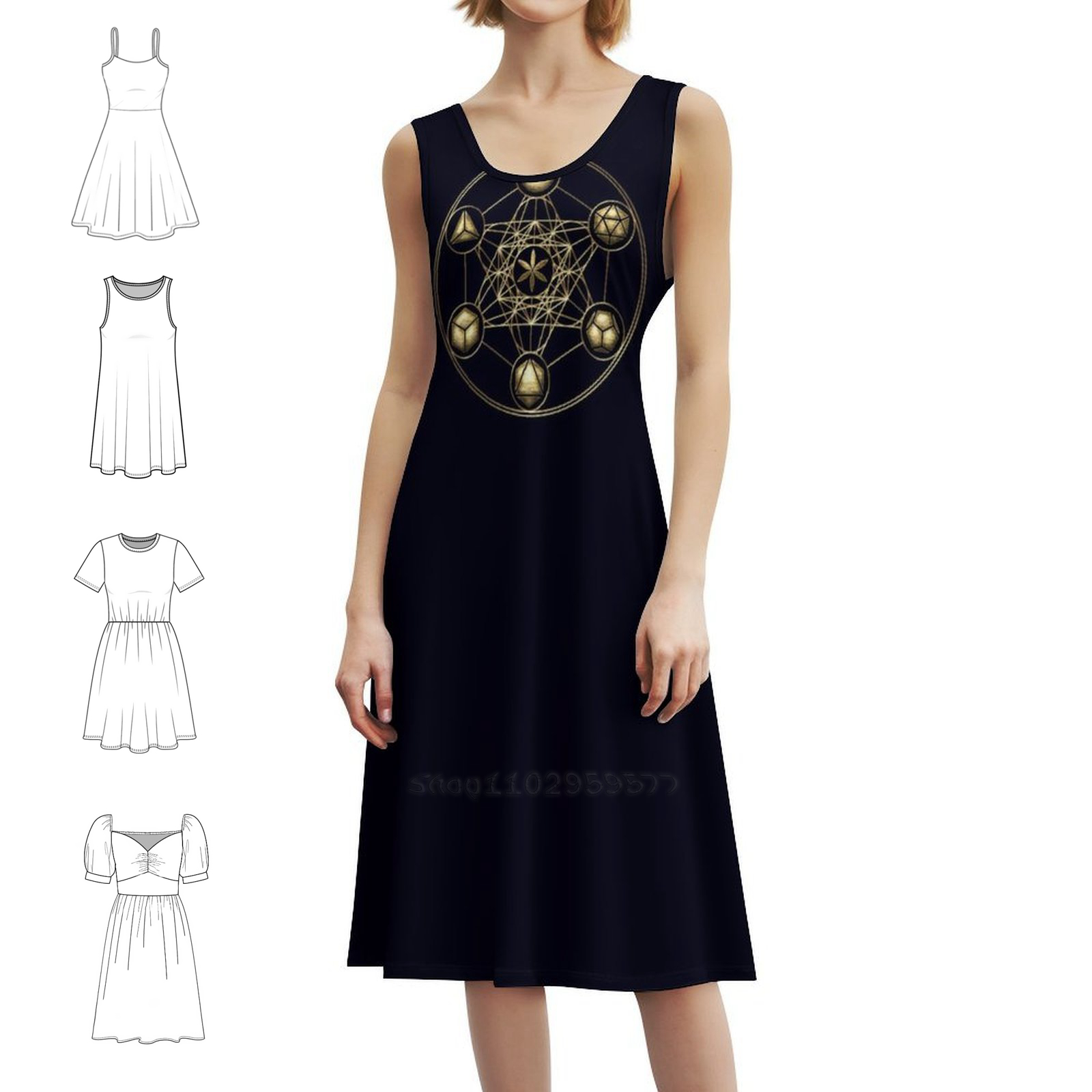 プラトニックソリッド メタトロンキューブ フラワーオブライフ - Women Fashion Gown のレビューと価格
