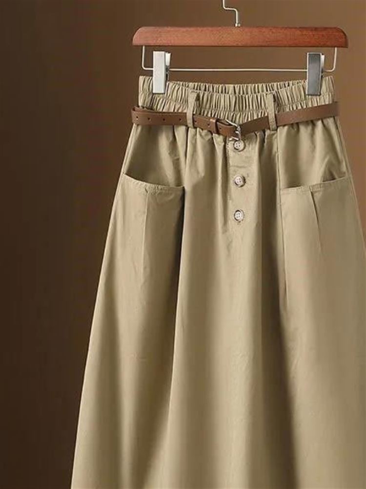 おしゃれな3ボタンカジュアルミディスカート ハイウエストAラ - A-Line Skirt Midi のレビューと価格