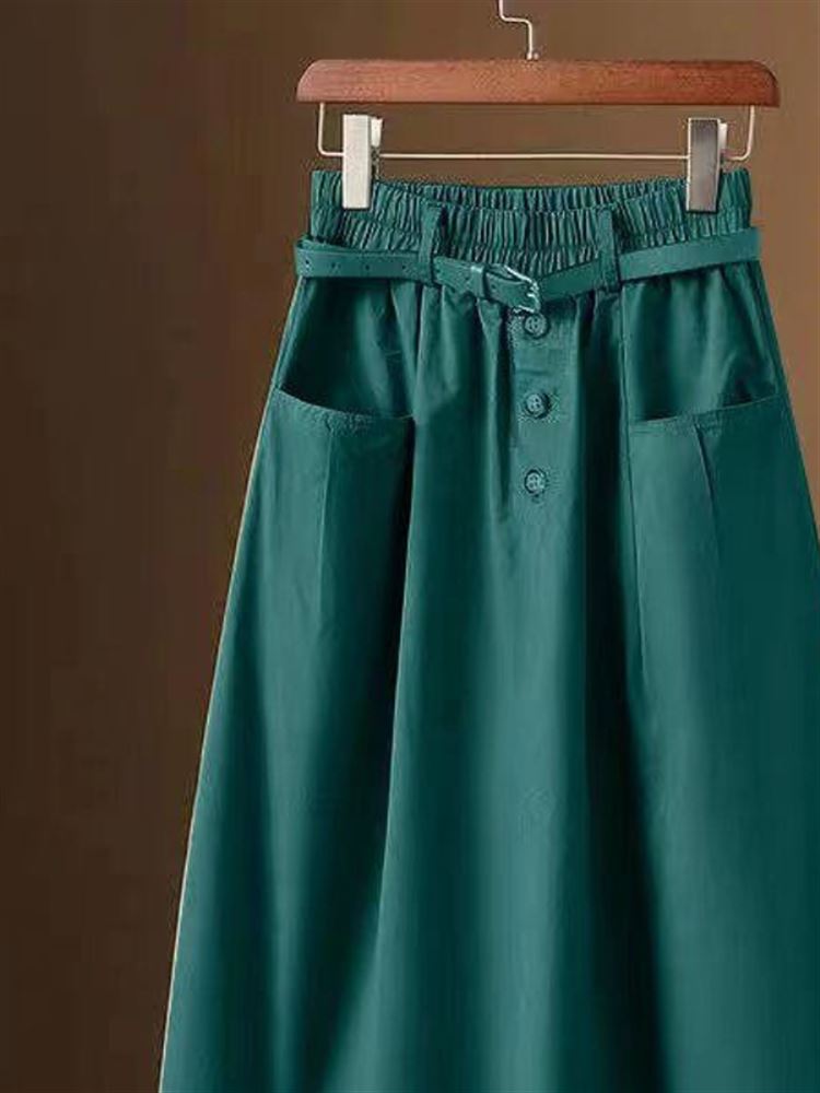 おしゃれな3ボタンカジュアルミディスカート ハイウエストAラ - A-Line Skirt Midi のレビューと価格
