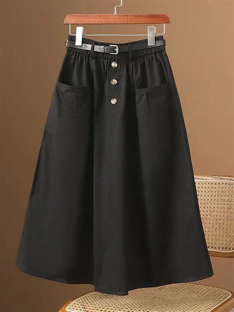 おしゃれな3ボタンカジュアルミディスカート ハイウエストAラ - A-Line Skirt Midi のレビューと価格