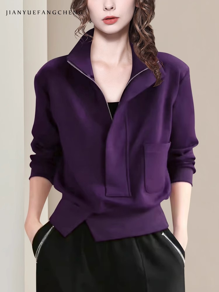 女性用ニットスウェットシャツ、ハーフジップクロップドプルオー - Women'S Fashion Quarter Zip のレビューと価格