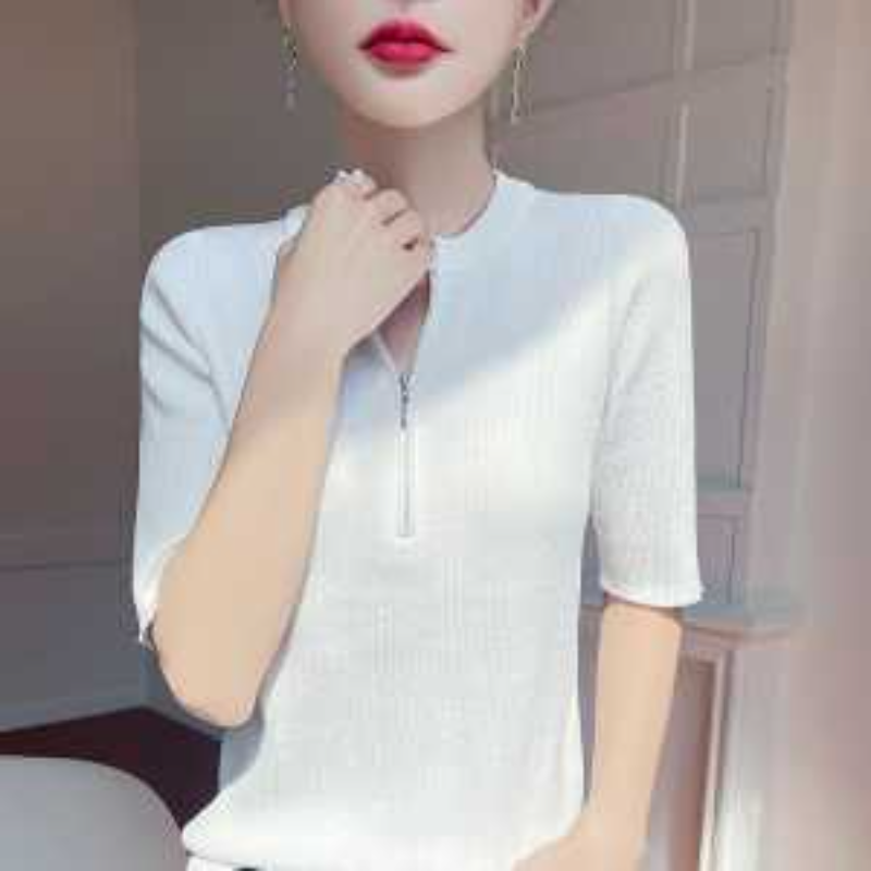 レディース レッド ハーフジップ ニット Tシャツ サマー  - Women'S Fashion Quarter Zip のレビューと価格