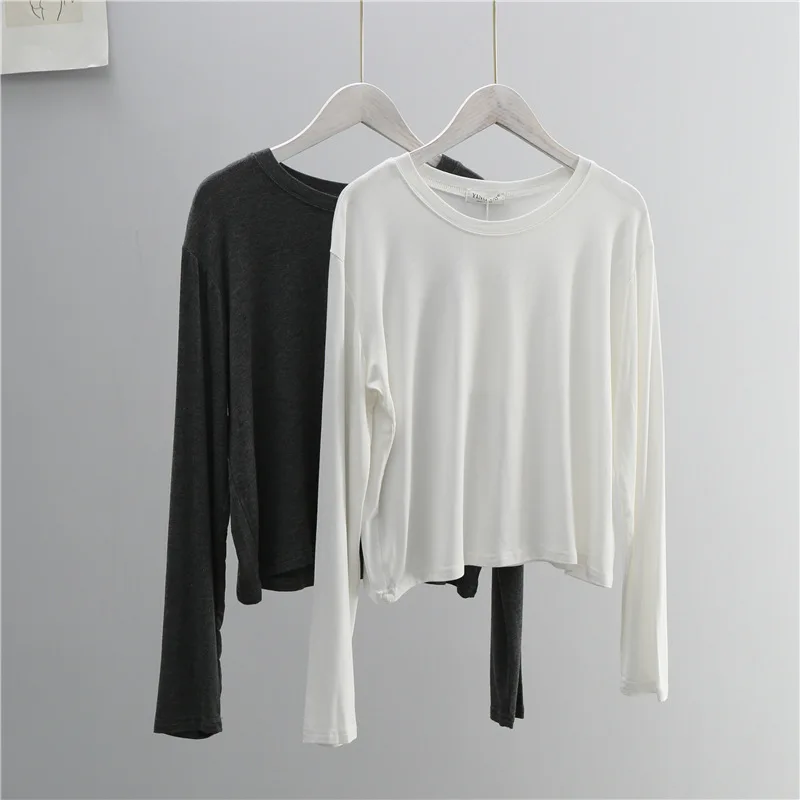 Oネック コットンブレンド 長袖Tシャツ レディース ブラッ - Women'S Fashion Jersey のレビューと価格