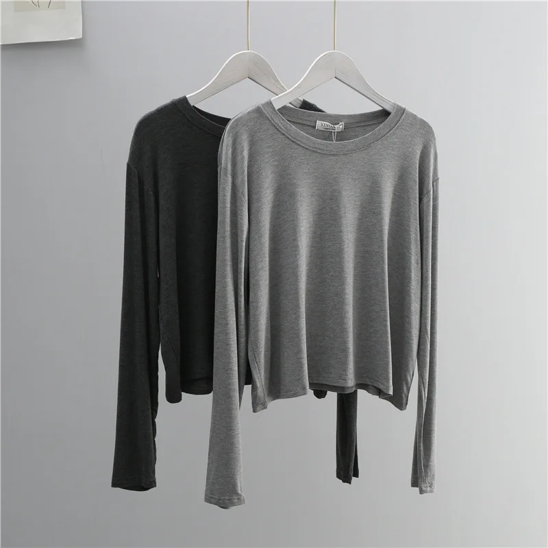 Oネック コットンブレンド 長袖Tシャツ レディース ブラッ - Women'S Fashion Jersey のレビューと価格