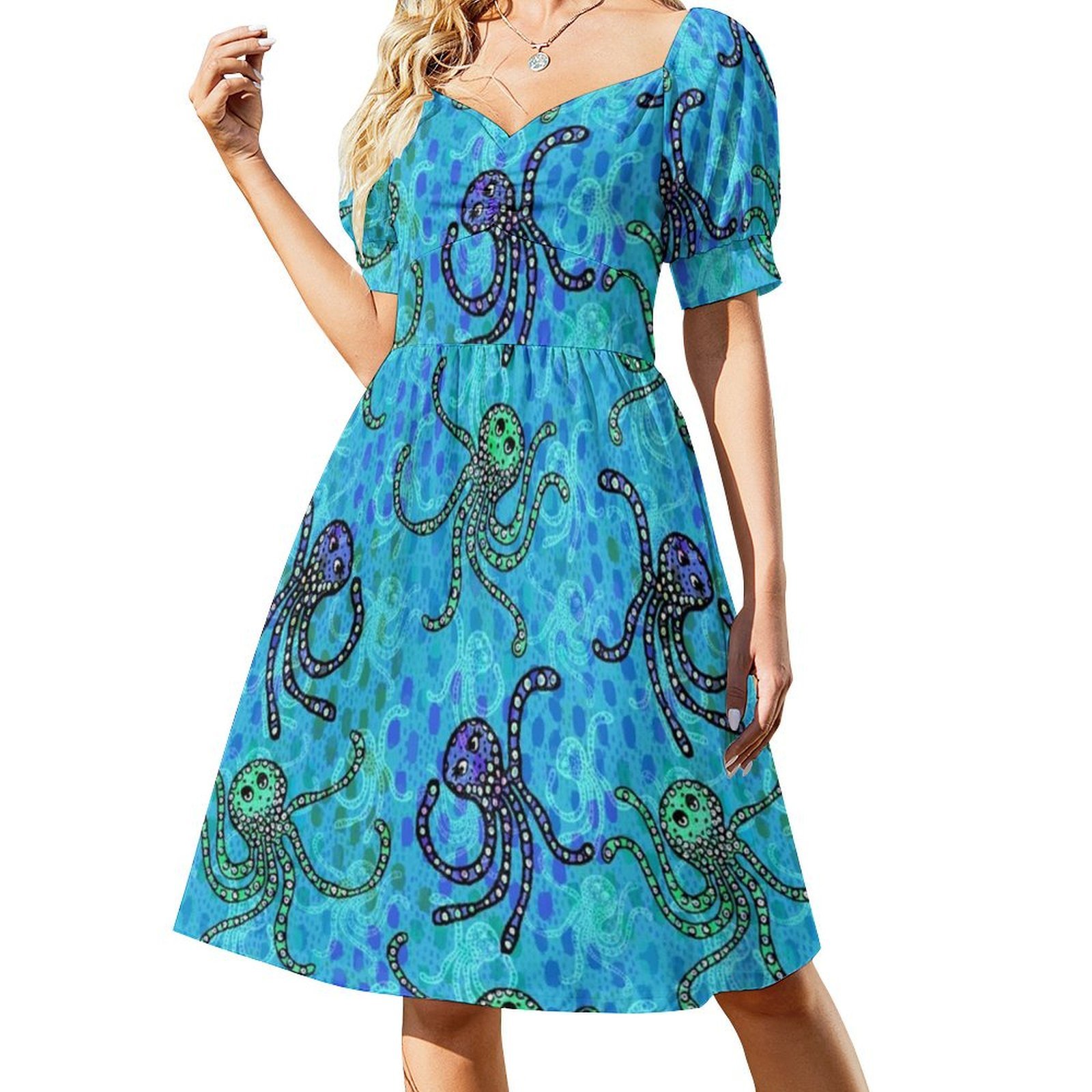 タコパーティー柄-トリッピーカラー ボヘミアンシックドレス  - Women Fashion Gown のレビューと価格