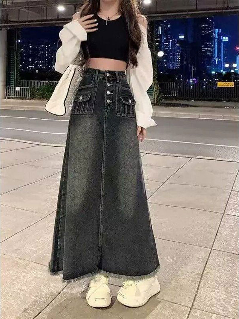 ハイウエストAラインミディ丈デニムスカート レディース 夏  - A-Line Skirt Midi のレビューと価格