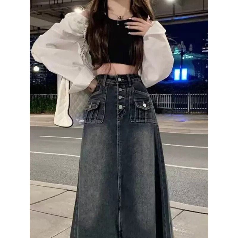 ハイウエストAラインミディ丈デニムスカート レディース 夏  - A-Line Skirt Midi のレビューと価格