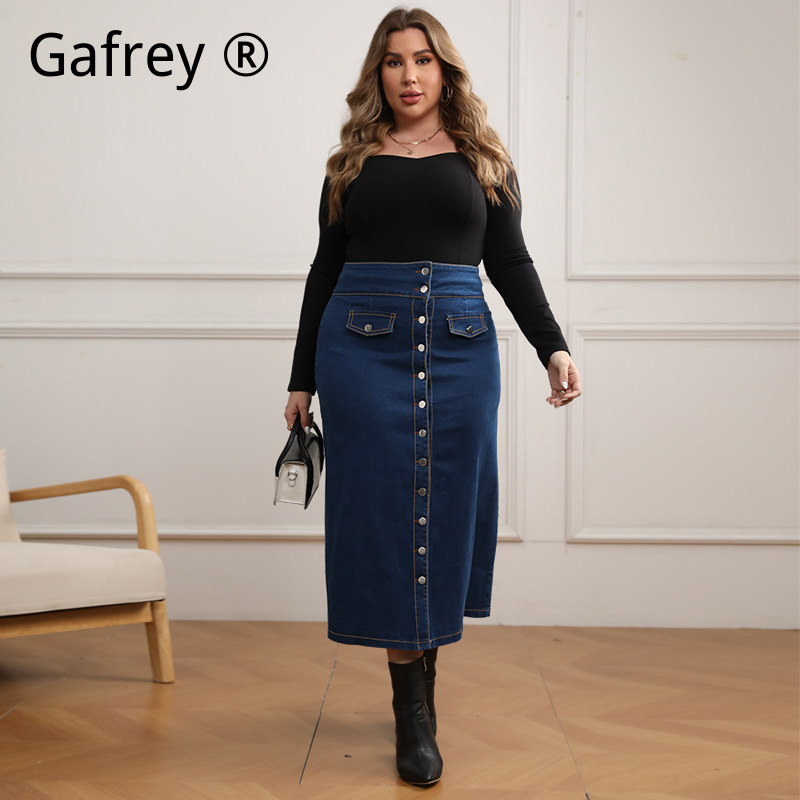 プラスサイズ ハイウエスト ボタンフロント デニムジーンズス - A-Line Skirt Midi のレビューと価格