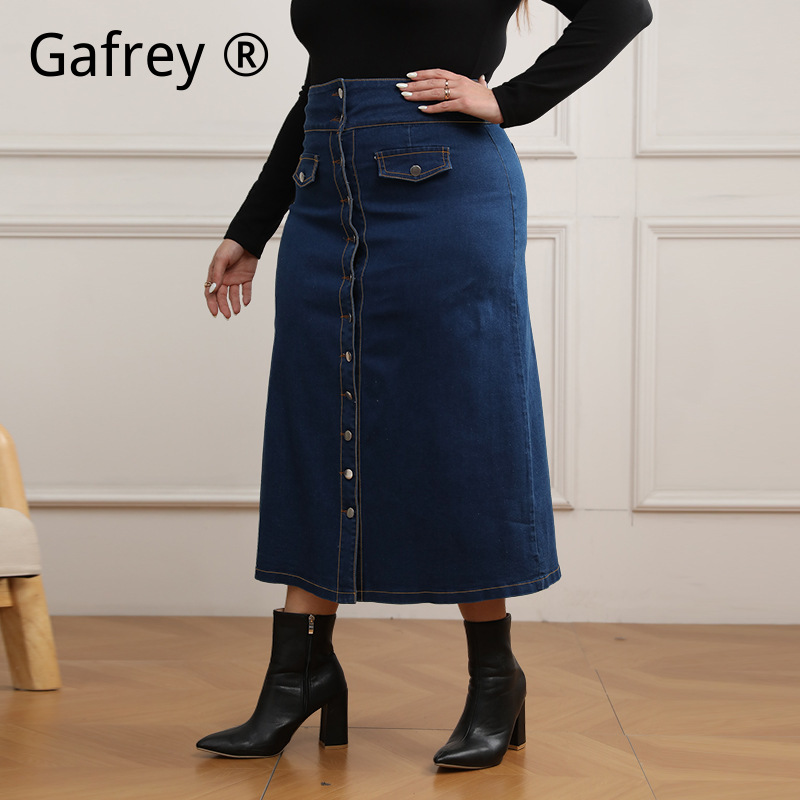 プラスサイズ ハイウエスト ボタンフロント デニムジーンズス - A-Line Skirt Midi のレビューと価格