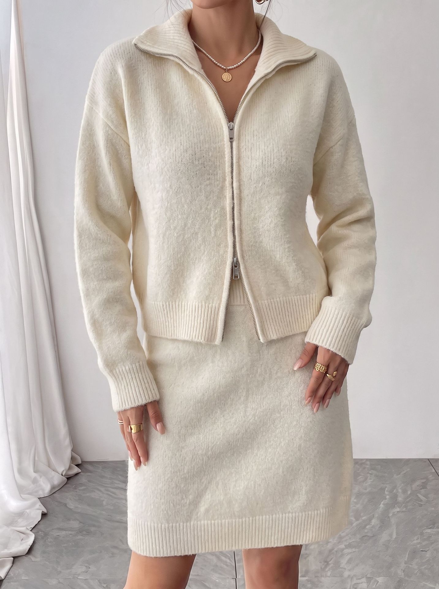 初秋のエレガントなニットジップトラックスーツ女性用、ハイウエ - Women'S Fashion Quarter Zip のレビューと価格