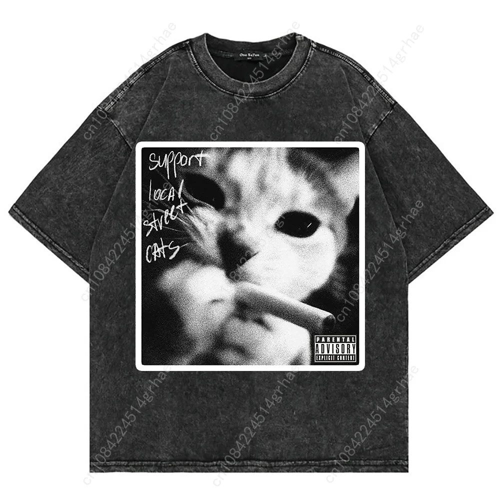 100% コットンヴィンテージウォッシュ Y2k 面白い猫ミ - Women'S Y2K Fashion Aesthetic のレビューと価格