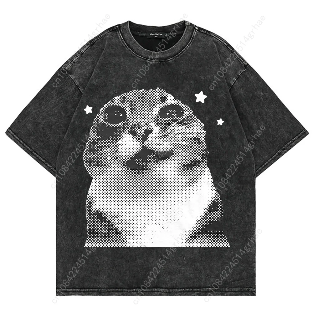 100% コットンヴィンテージウォッシュ Y2k 面白い猫ミ - Women'S Y2K Fashion Aesthetic のレビューと価格