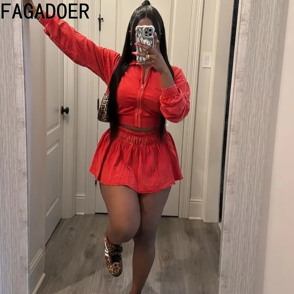 Fagadoer-レディース2ピースセット、ジッパーとミニス - Women'S Fashion Quarter Zip のレビューと価格