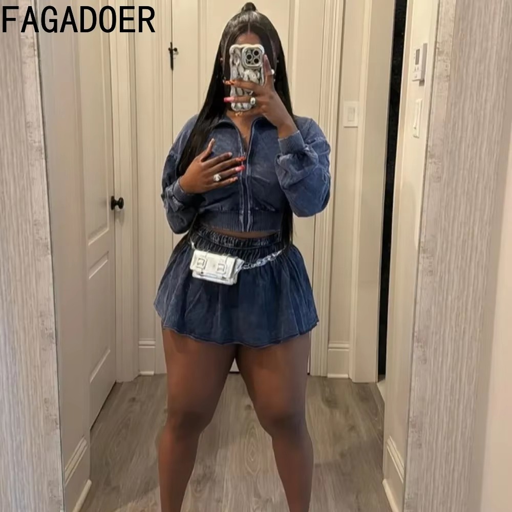 Fagadoer-レディース2ピースセット、ジッパーとミニス - Women'S Fashion Quarter Zip のレビューと価格