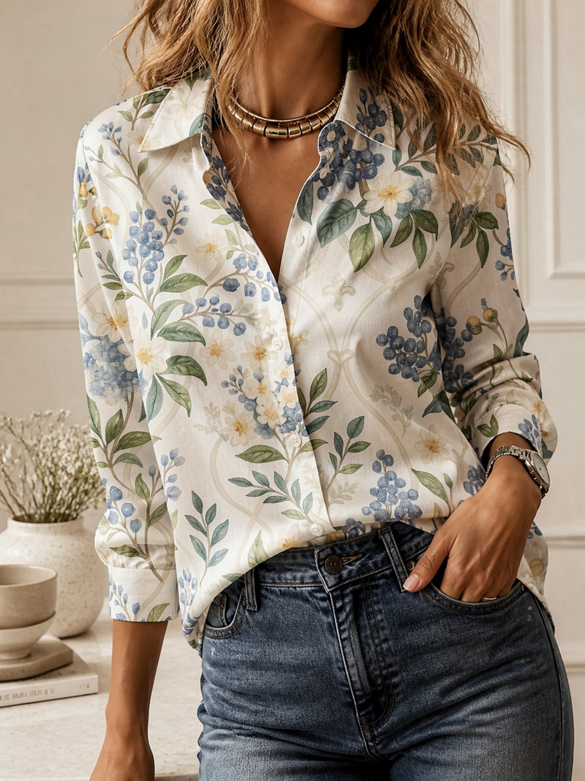 カジュアルオールマッチ襟付きブラウス、女性用長袖ルーズフィッ - Women'S Fashion Jersey のレビューと価格