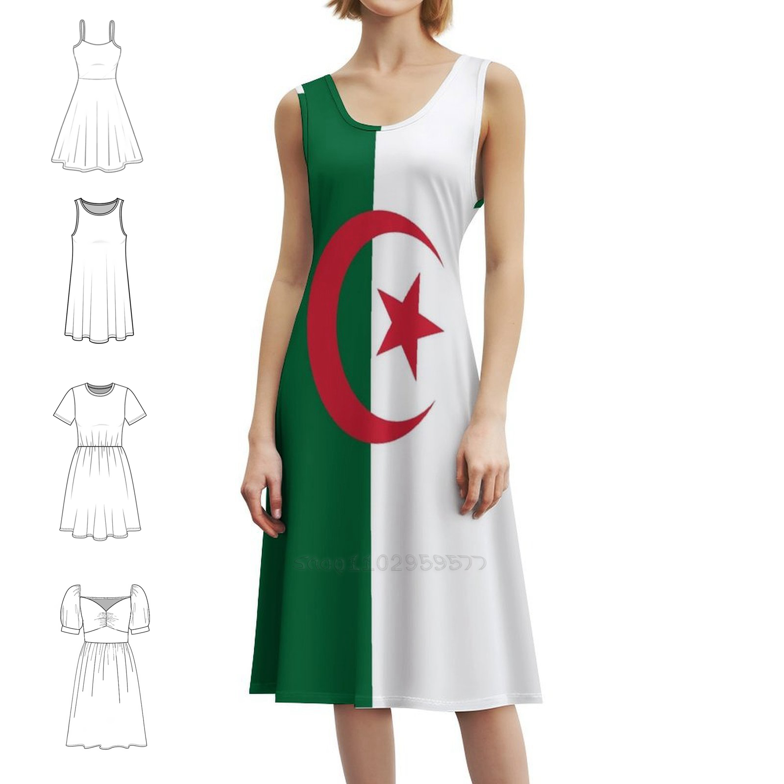 アルジェリア国旗ボヘミアンシックドレスエレガントファッション - Women Fashion Gown のレビューと価格