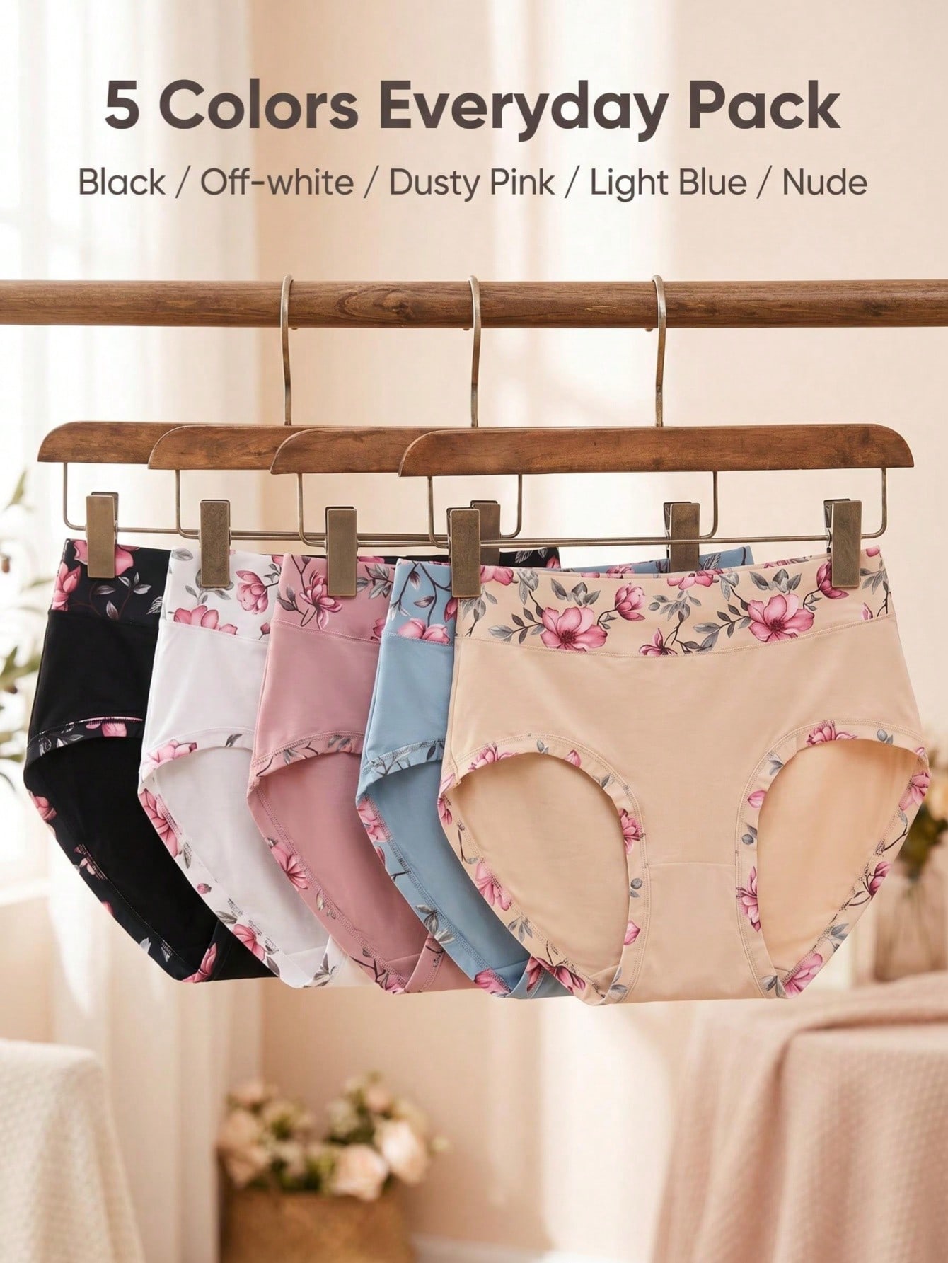 5 個のプラスサイズの女性用フラワープリントパンティー、ミッ - Women'S Fashion Underwear のレビューと価格
