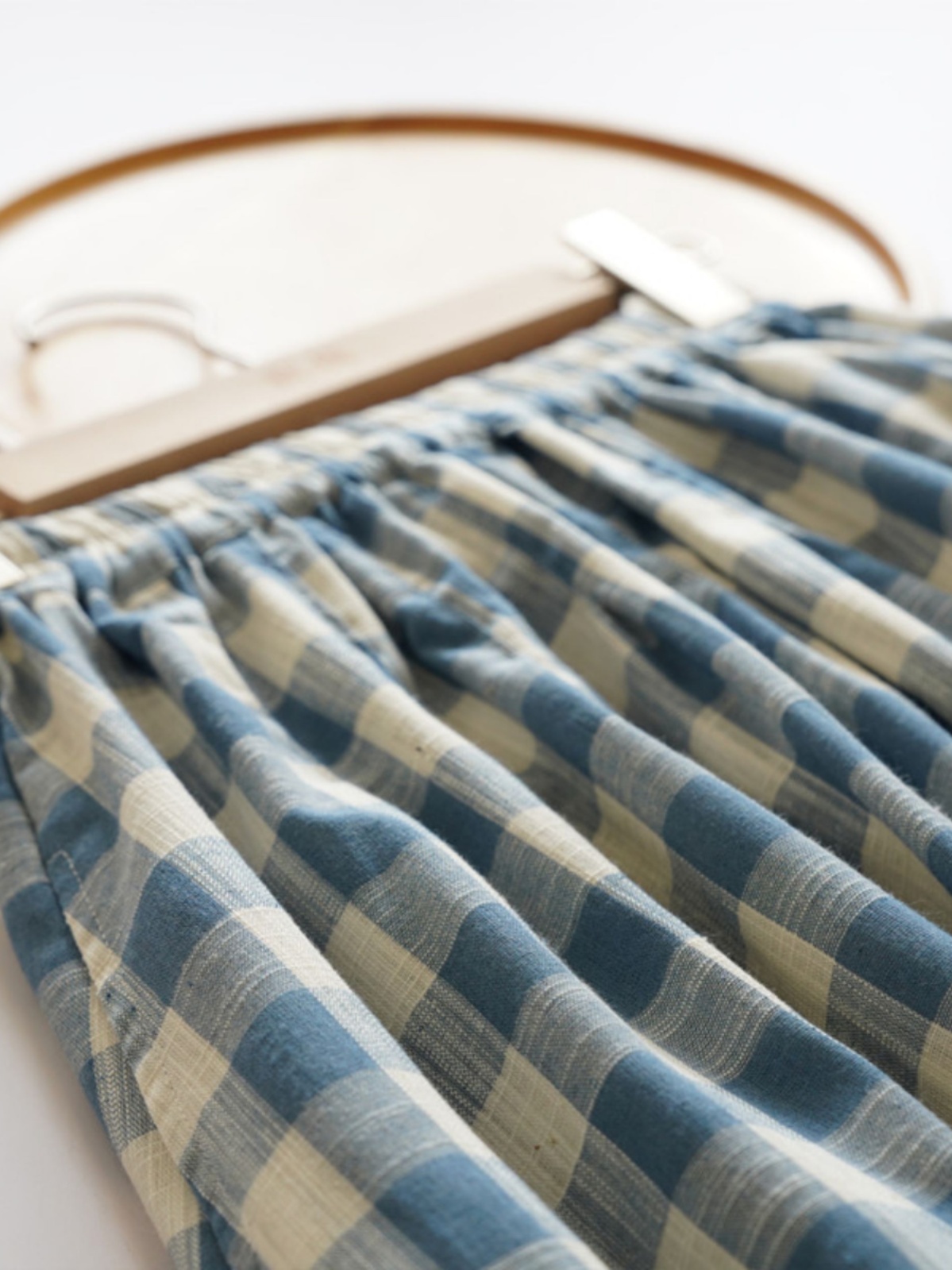 ルーズミディブルーチェック柄竹綿ハーフスカート女性のAライン - A-Line Skirt Midi のレビューと価格