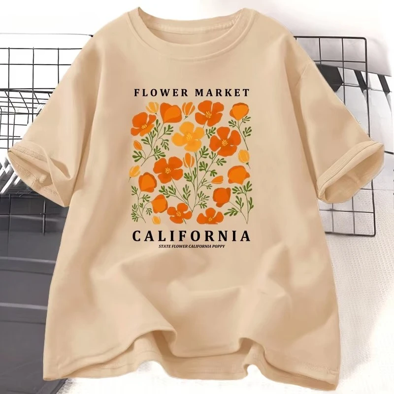 フラワーマーケットカリフォルニア Tシャツ女性綿花 Tシャツ - Women'S Fashion Market Size のレビューと価格