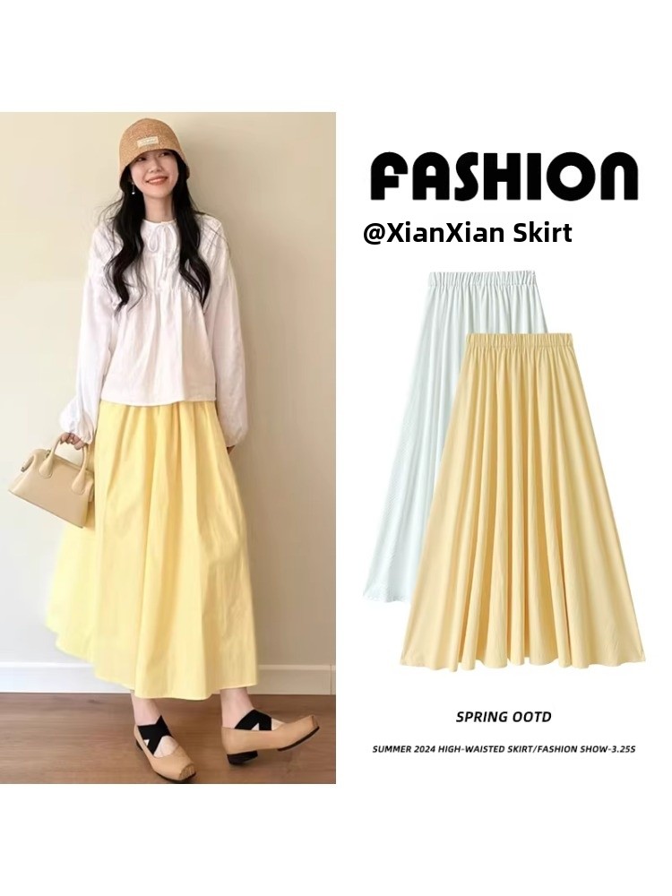 イエローのAラインミディスカート、プラスサイズ女性向け、ハイ - A-Line Skirt Midi のレビューと価格
