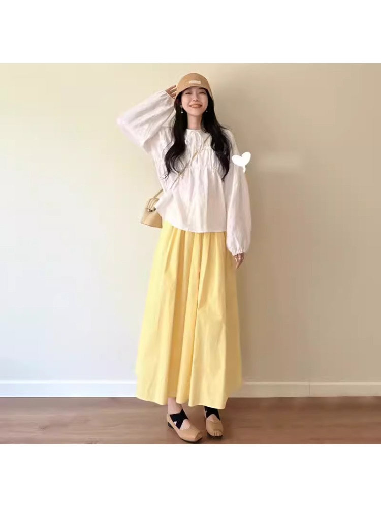 イエローのAラインミディスカート、プラスサイズ女性向け、ハイ - A-Line Skirt Midi のレビューと価格