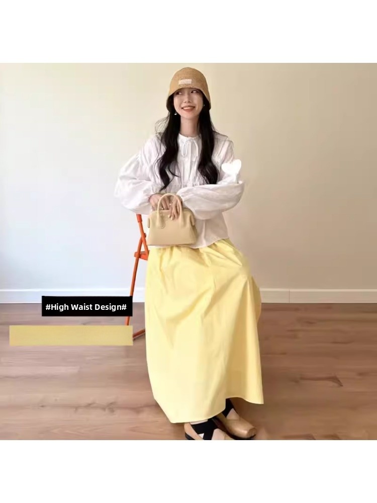 イエローのAラインミディスカート、プラスサイズ女性向け、ハイ - A-Line Skirt Midi のレビューと価格