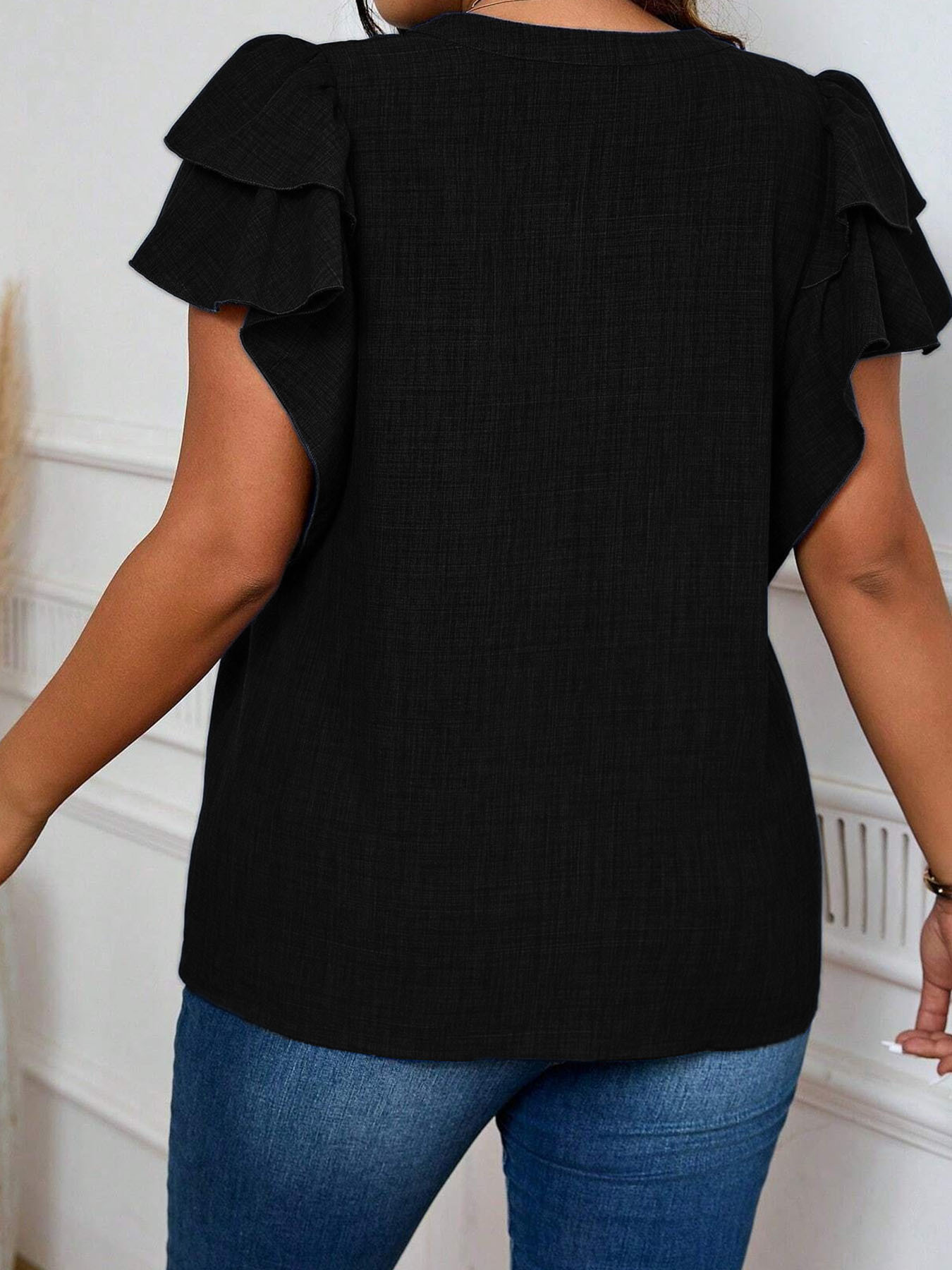 レディースプラスサイズエレガントティアードスリーブVネックブ - Women'S Fashion Jersey のレビューと価格