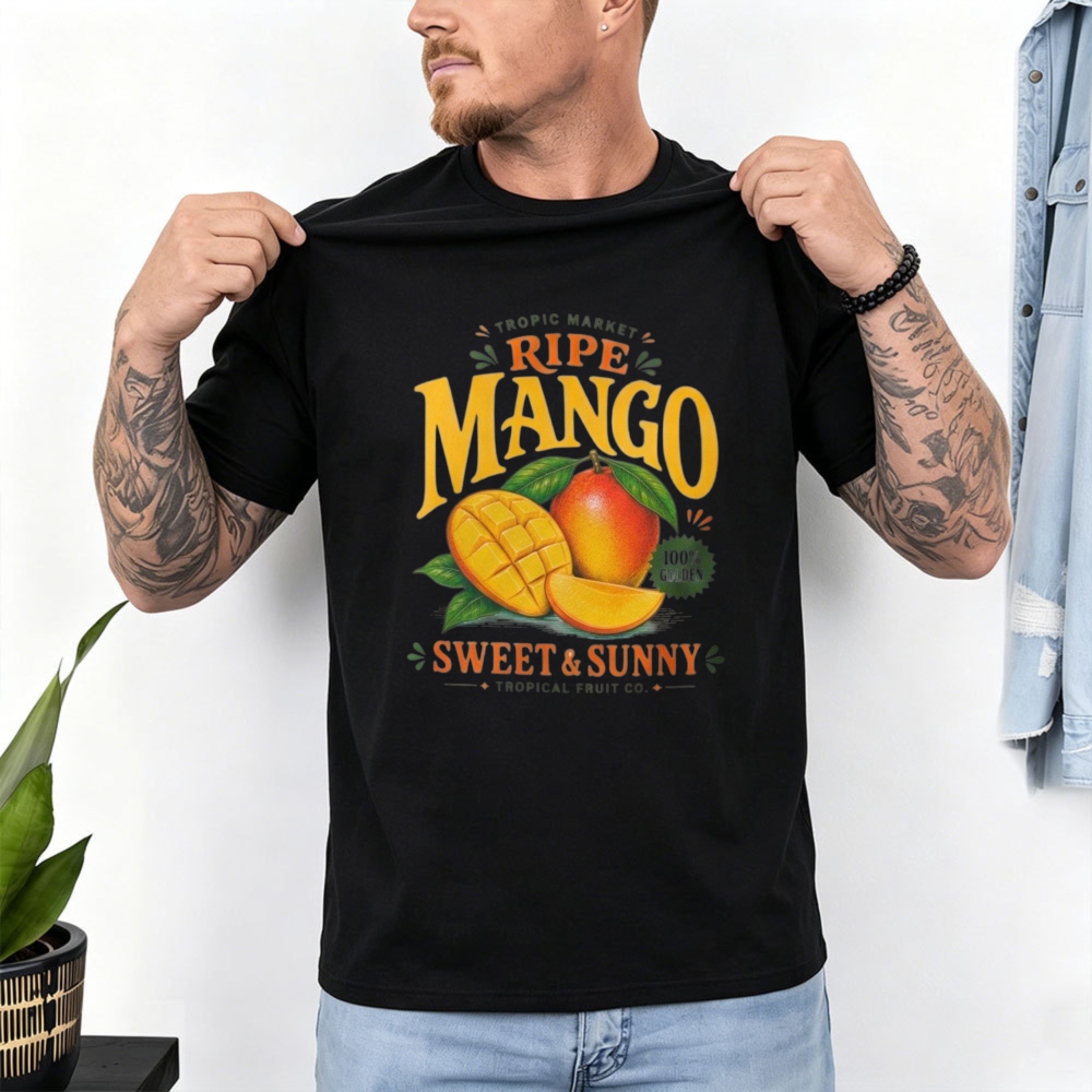 熟したマンゴー柄トロピックマーケットグラフィックTシャツメン - Women'S Fashion Market Size のレビューと価格