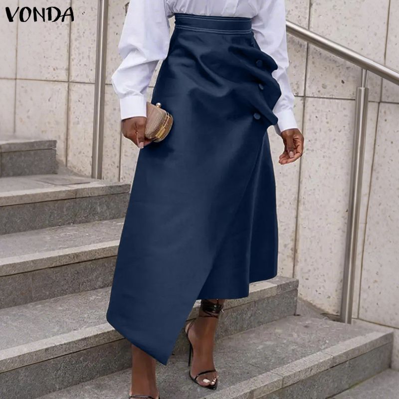 VONDA プラスサイズ 5XL エレガントな女性のサテンス - A-Line Skirt Midi のレビューと価格
