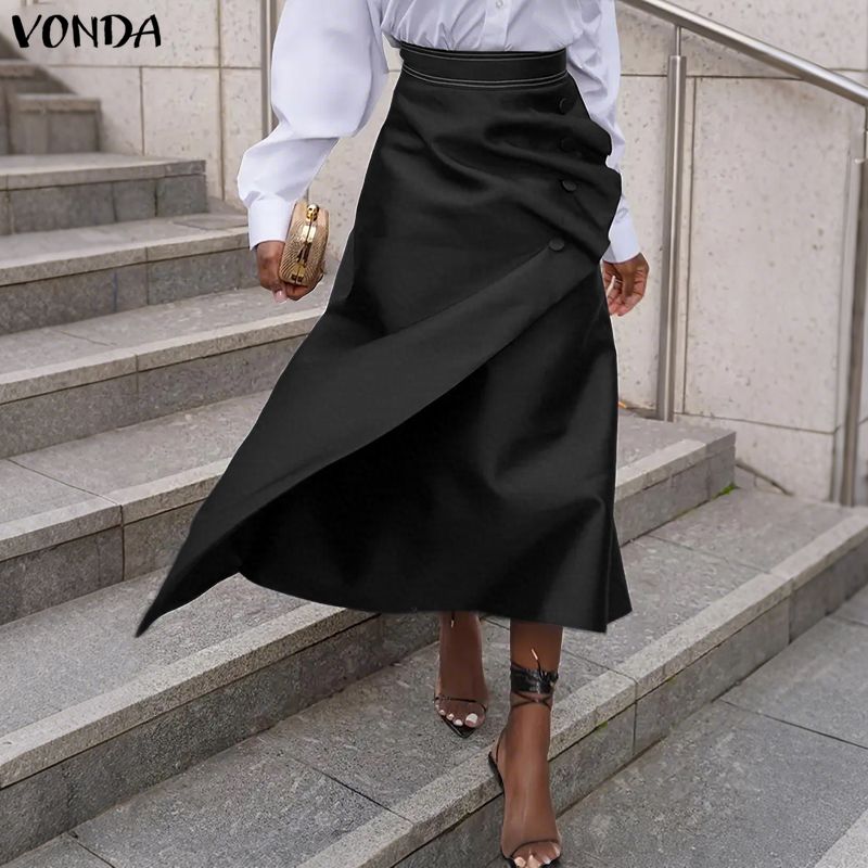 VONDA プラスサイズ 5XL エレガントな女性のサテンス - A-Line Skirt Midi のレビューと価格