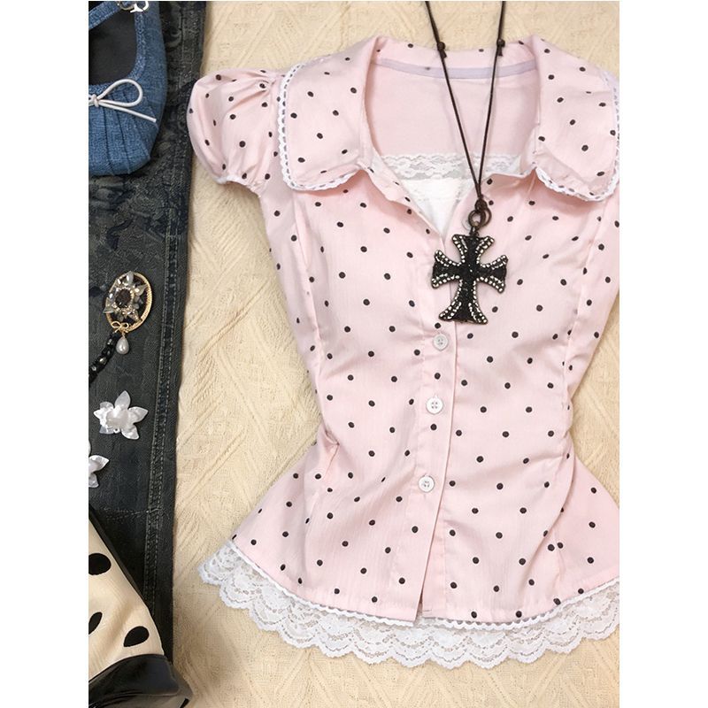 Kimotimo 甘い水玉模様半袖シャツ女性 2026 夏ラ - Women'S Y2K Fashion Aesthetic のレビューと価格