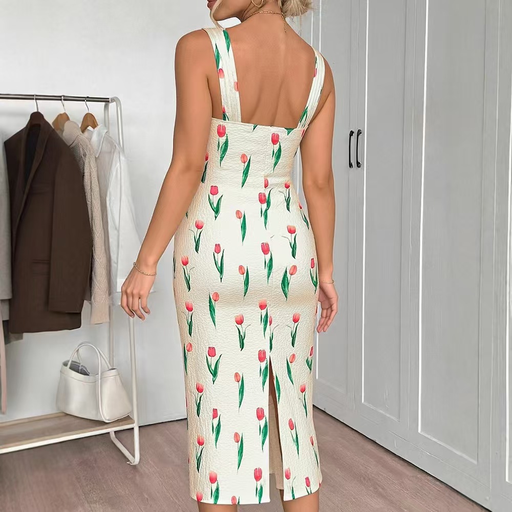 おしゃれな花柄プリントクロップドレス セクシーなハイウエスト - A-Line Skirt Midi のレビューと価格