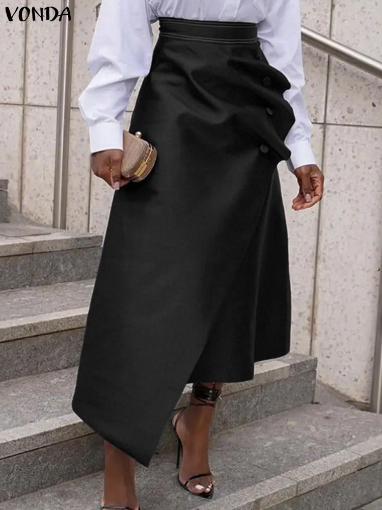 プラスサイズのサテンスカート VONDA エレガントな女性ハ - A-Line Skirt Midi のレビューと価格