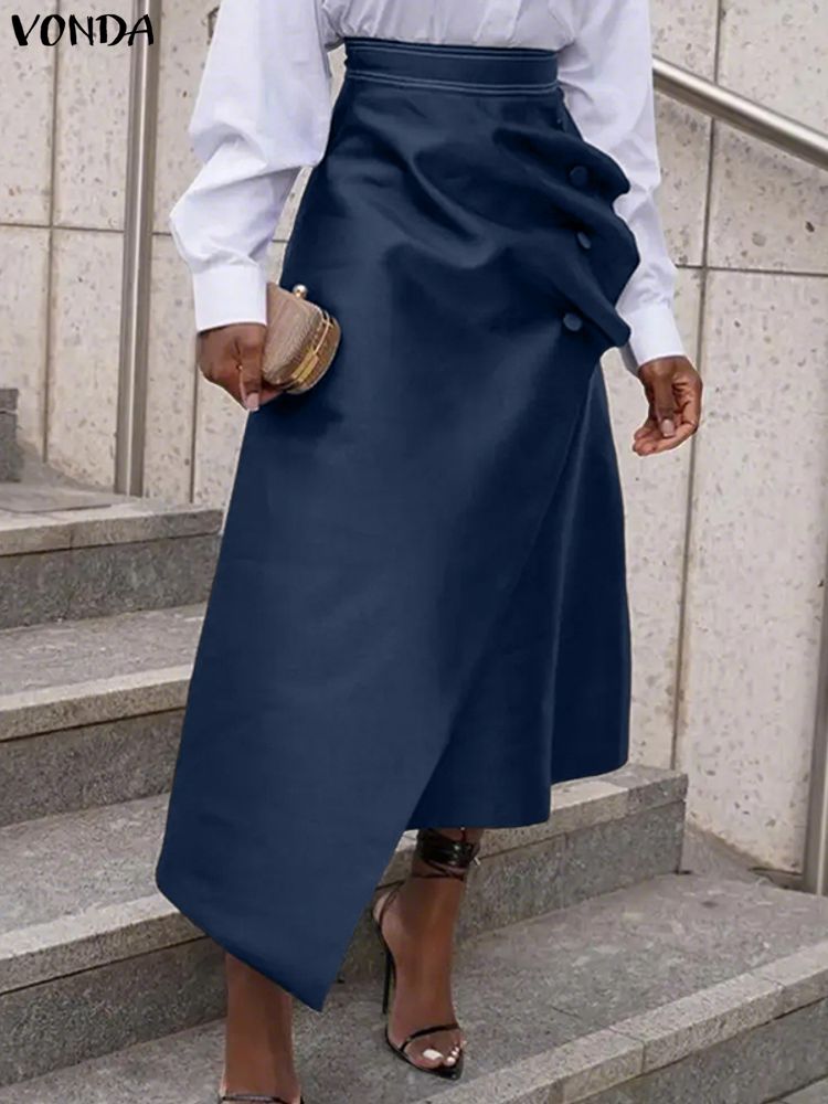 プラスサイズのサテンスカート VONDA エレガントな女性ハ - A-Line Skirt Midi のレビューと価格