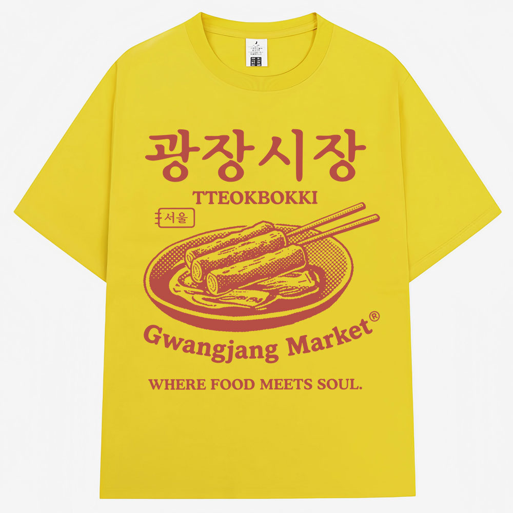 韓国スタイル光江南市場プリント Tシャツ女性ソウルトッポッキ - Women'S Fashion Market Size のレビューと価格